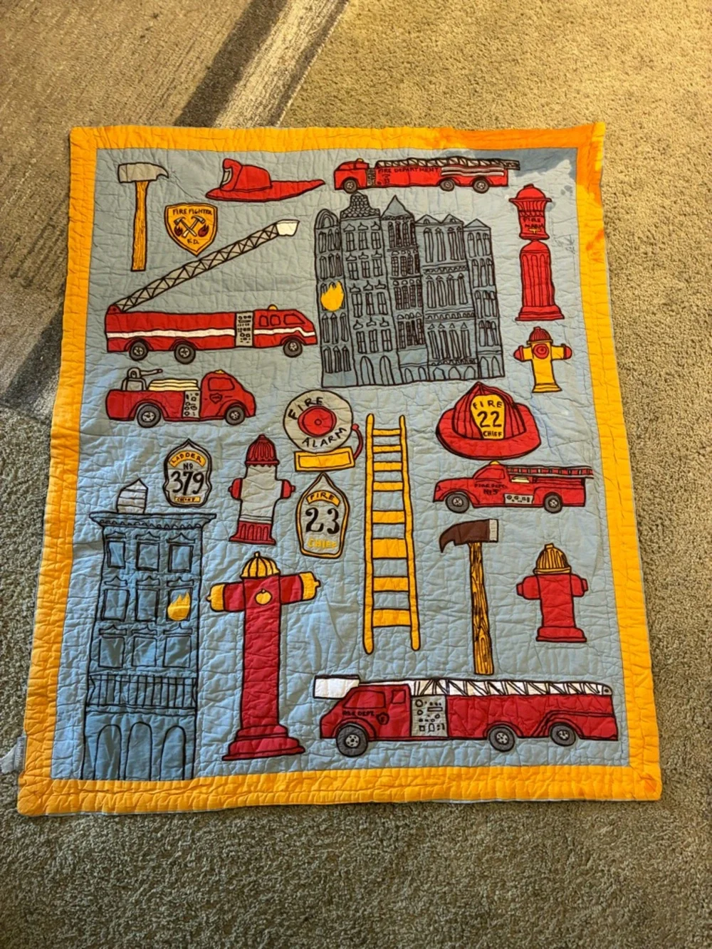 The Land of Nod Firefighter Quilt Blanket - Fire Truck & First Responders